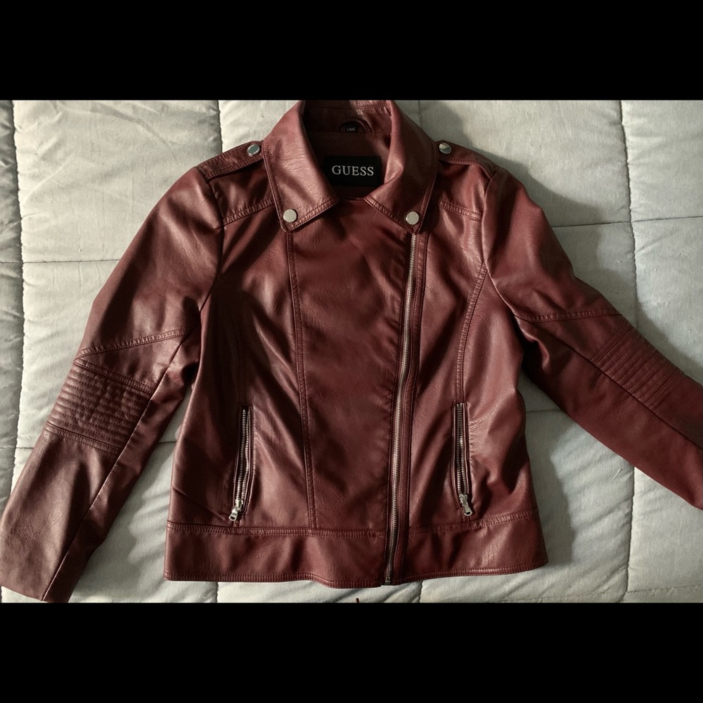 Maroon Synthetic Leather Motorcycle Jacket